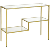 Easycomfort Consolle da Ingresso a 3 Ripiani in Acciaio e Vetro Temperato, 100x32x76 cm, Oro