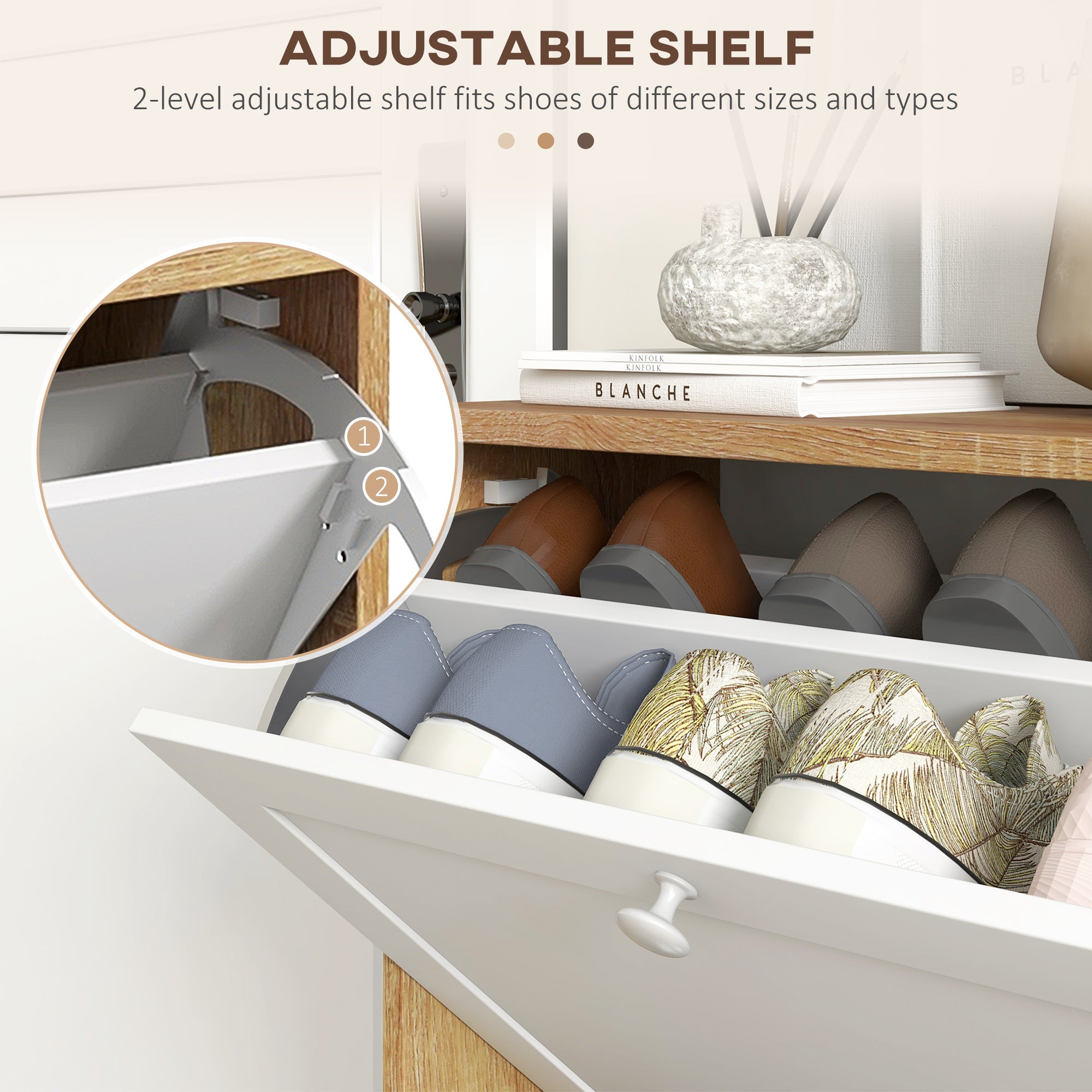 Easycomfort Scarpiera Slim con 3 Ripiani Regolabili a 2 Livelli per 12 Paia, in Truciolato e MDF, 60x24.5x75.5 cm