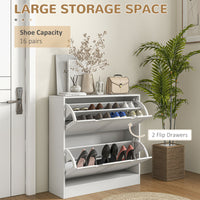 Easycomfort Mobile Scarpiera Salvaspazio in Legno per 16 Paia di Scarpe con 2 Ante a Ribalta, 81.5x25x83cm, Bianco