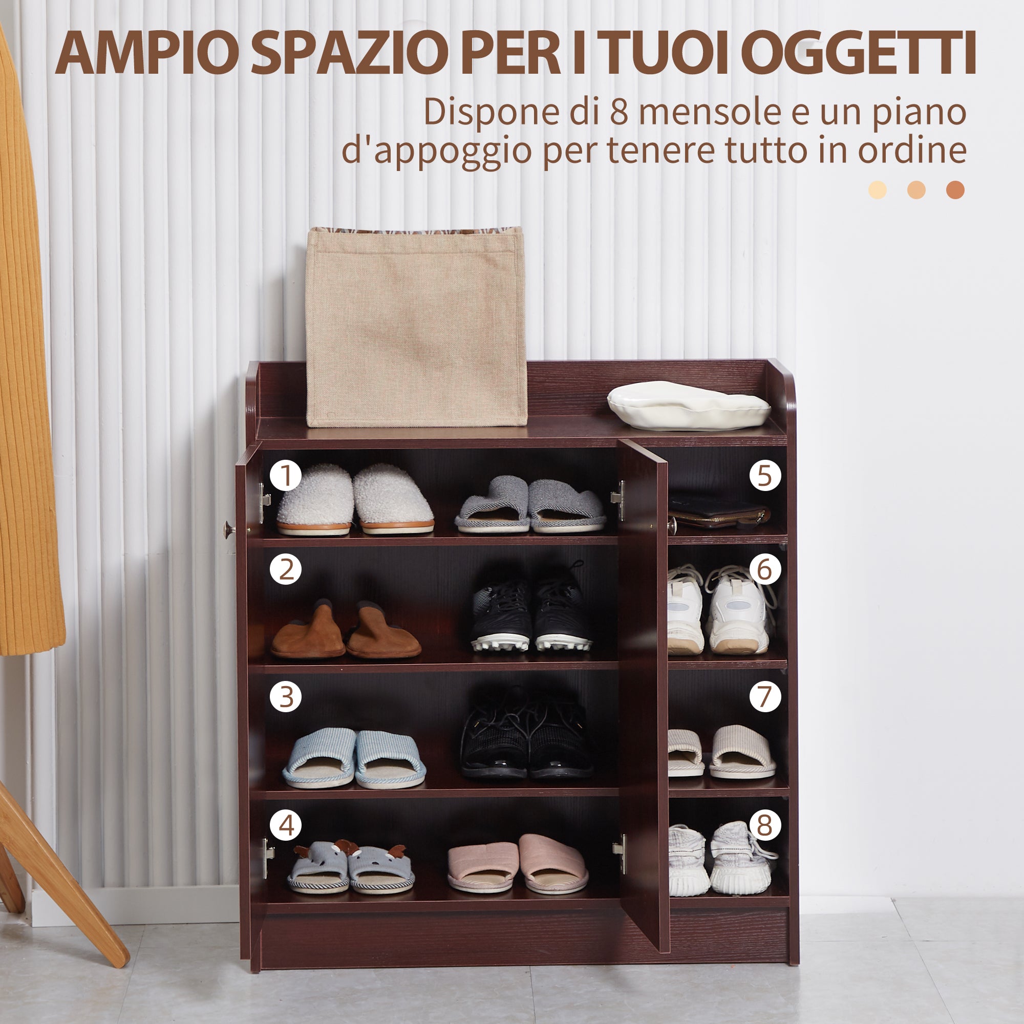 Easycomfort Armadio Scarpiera Moderno e Salvaspazio in Legno per 12 Paia con 4 Ripiani Aperti, 83x30x90 cm, color Caffè