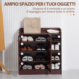 Easycomfort Armadio Scarpiera Moderno e Salvaspazio in Legno per 12 Paia con 4 Ripiani Aperti, 83x30x90 cm, color Caffè