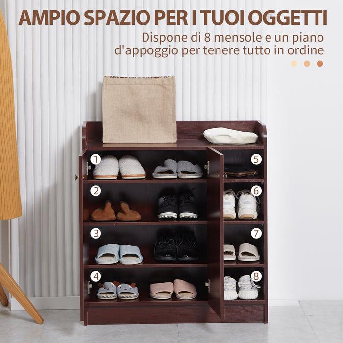 Easycomfort Armadio Scarpiera Moderno e Salvaspazio in Legno per 12 Paia con 4 Ripiani Aperti, 83x30x90 cm, color Caffè