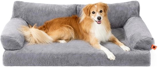 Sofa per cani ortopedico, grande, impermeabile, con imbottitura anti ansia per cuccioli, 105 x 70 x 30 cm (grigio, XL)