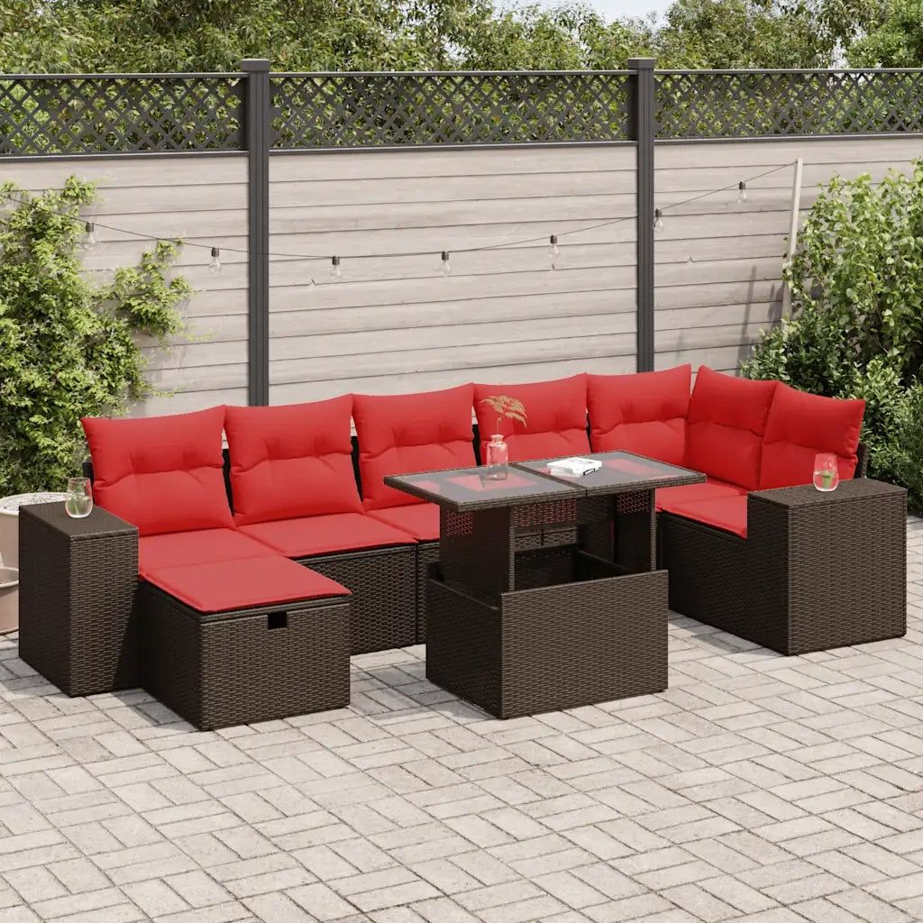 Set Divani da Giardino con Cuscini 8 pz Nero Polyrattan Acacia 3327954
