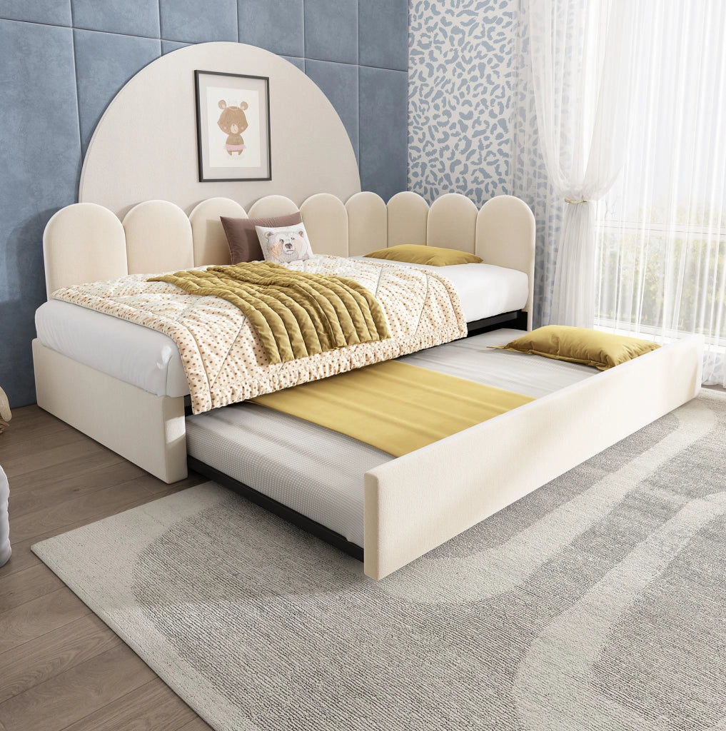 Letto a giorno 90x200 cm; con letto estraibile; velluto; beige (Senza materasso)