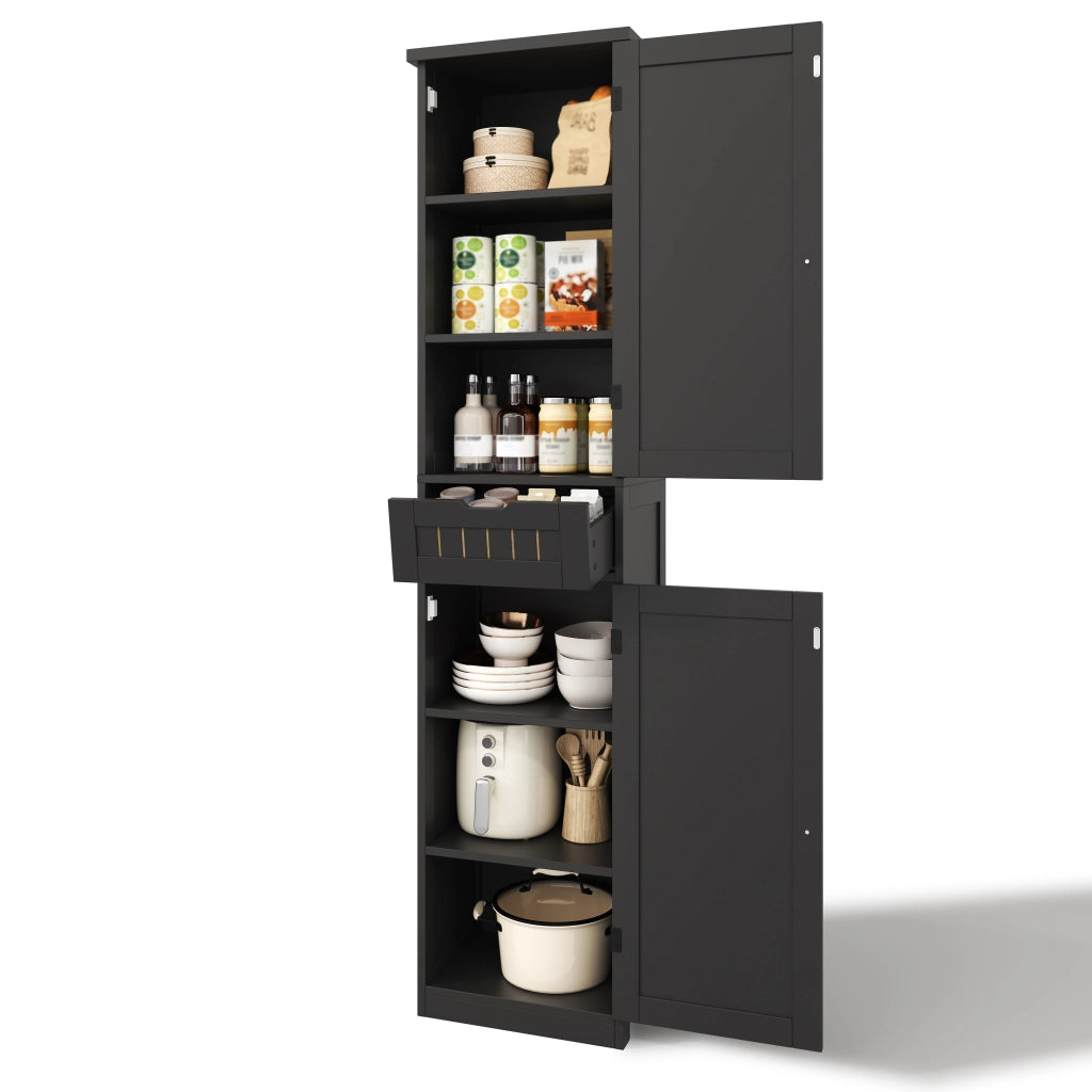 Mobile contenitore nero in MDF, 40 x 30 x 170 cm, con ante, cassetto e ripiani regolabili