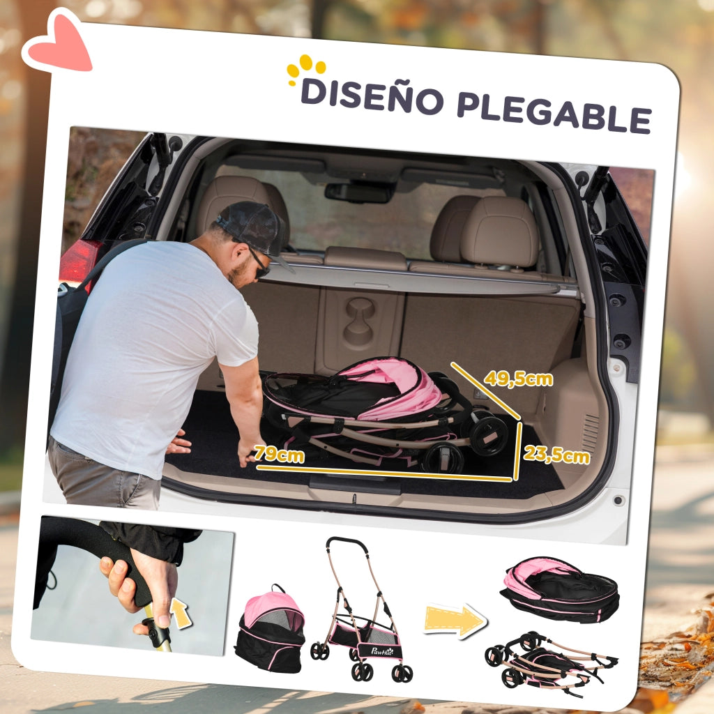 Carretto per Cani Piccoli 3 in 1 ¨C zephmum ¨C Rosa