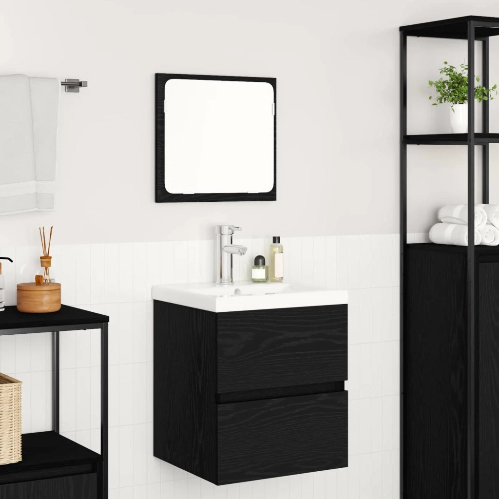 Set di mobili per il Bagno | Armadio da bagno 2 pz Rovere Nero e Bianco