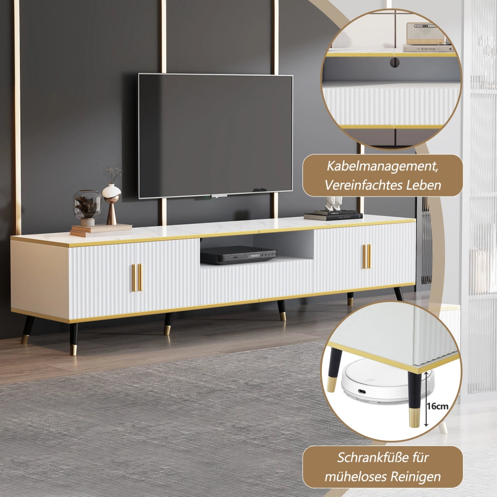 Mobile porta TV con 2 ante e 1 cassetto ripiani regolabili e passacavi per soggiorno in truciolare bianco 200 × 40 × 46 cm