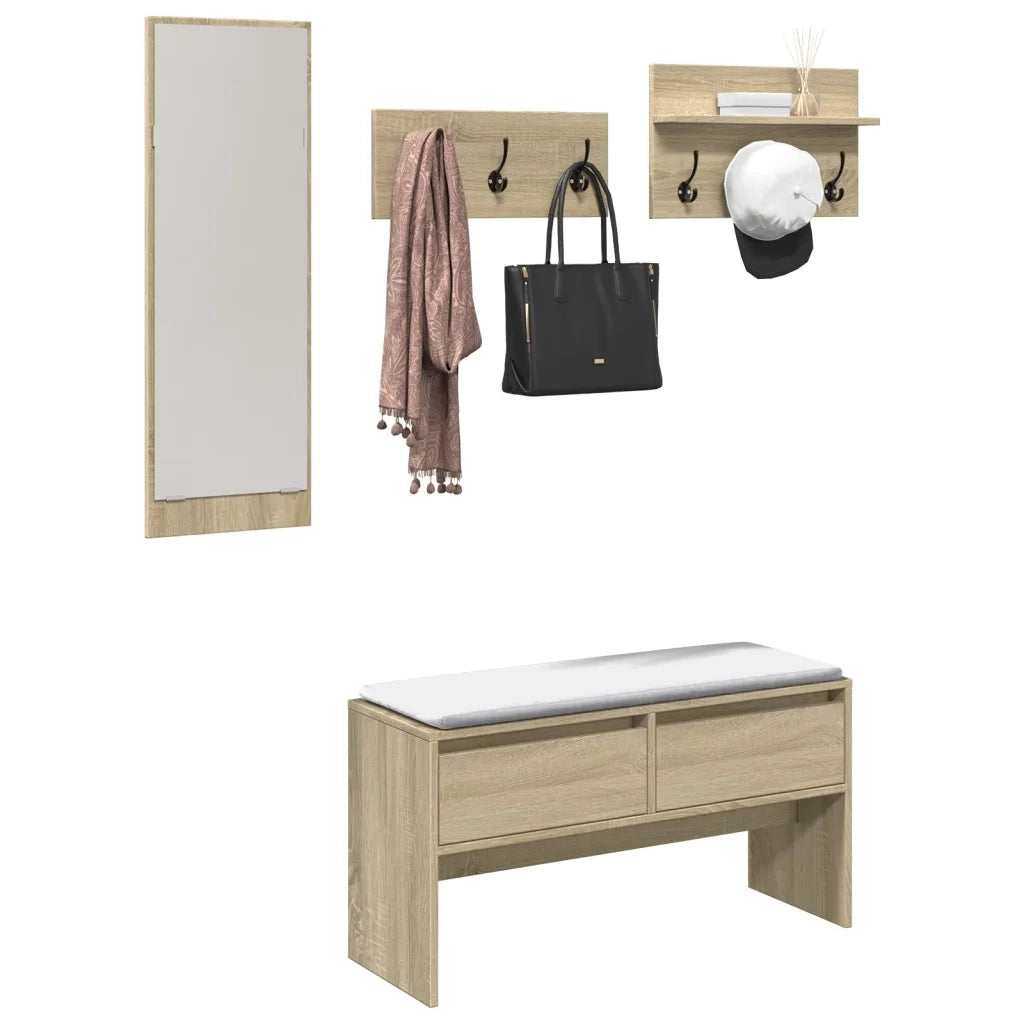 vidaXL Set Mobili da Ingresso 4 pz Rovere Sonoma in Legno Multistrato