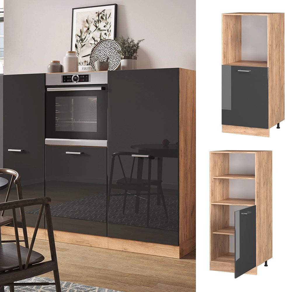 Mobile per forno da incasso R-Line Antracite lucido/Rovere dorato 60 cm Vicco