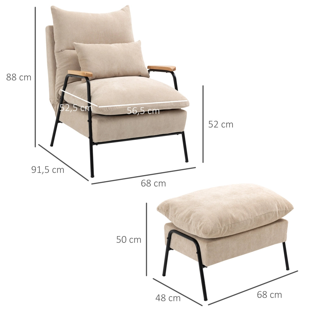 Poltrona Relax con Poggiapiedi ¨C zephmum ¨C 68x91,5x88 cm, Beige