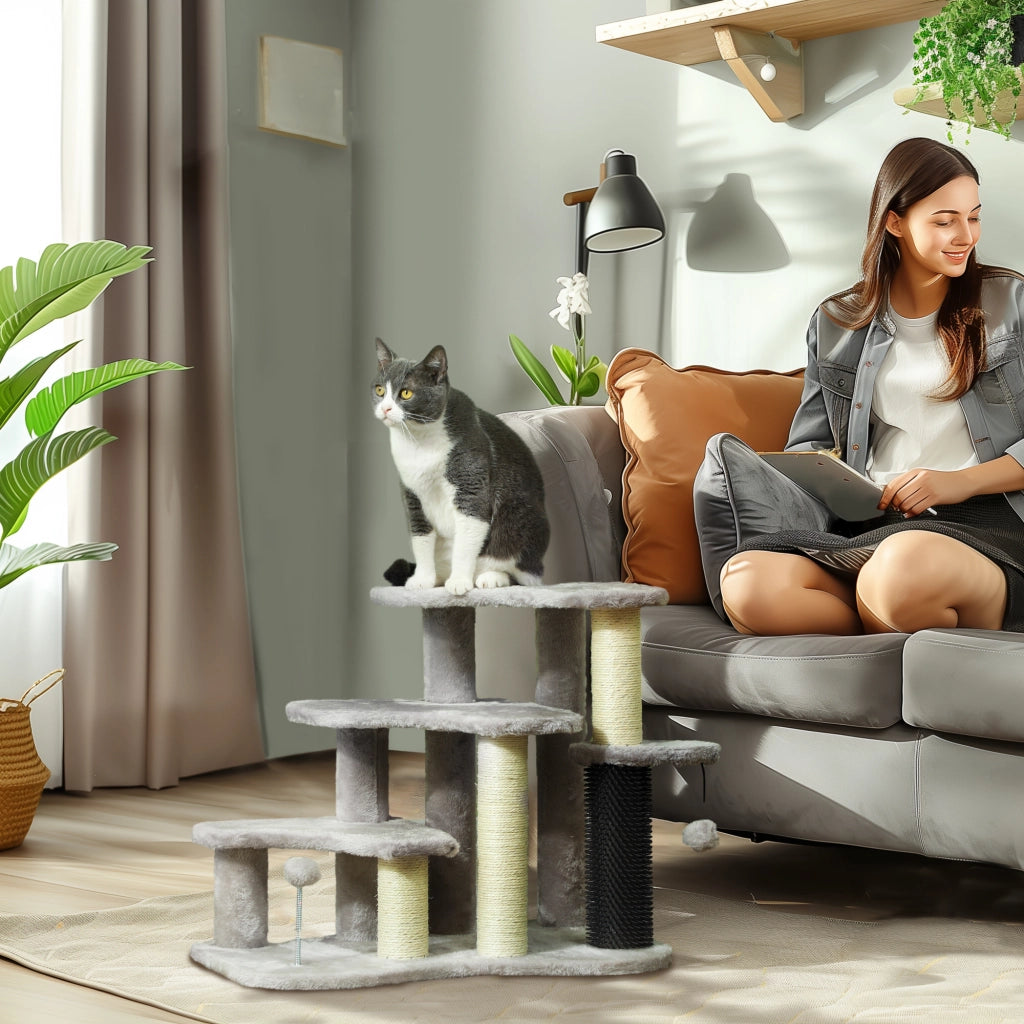 Tiragraffi per gatti con piattaforme e palline ¨C zephmum ¨C grigio chiaro 50 cm
