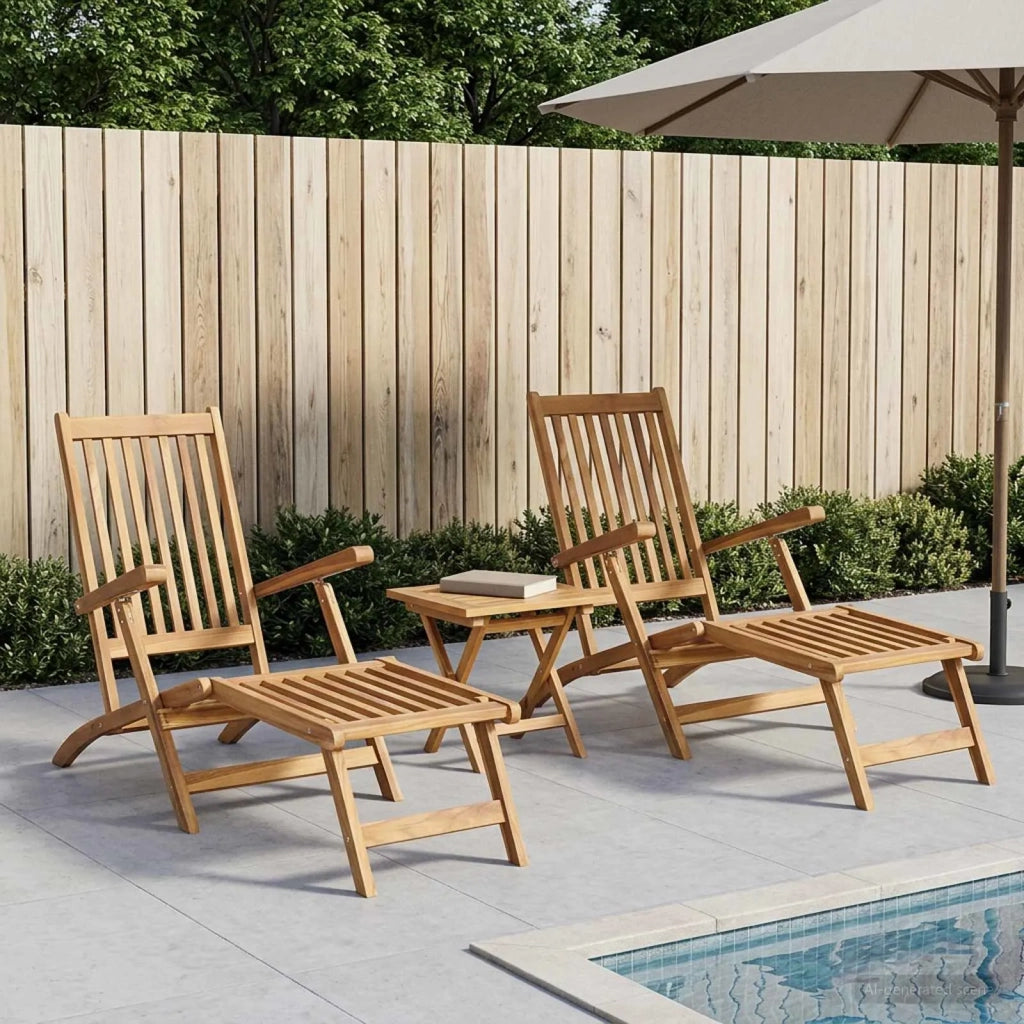 Sedia a sdraio pieghevole con tavolo 2 pcs Naturale 3426520