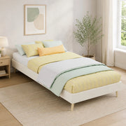 Letto singolo 90x200 cm in tessuto beige con struttura in metallo, stile moderno