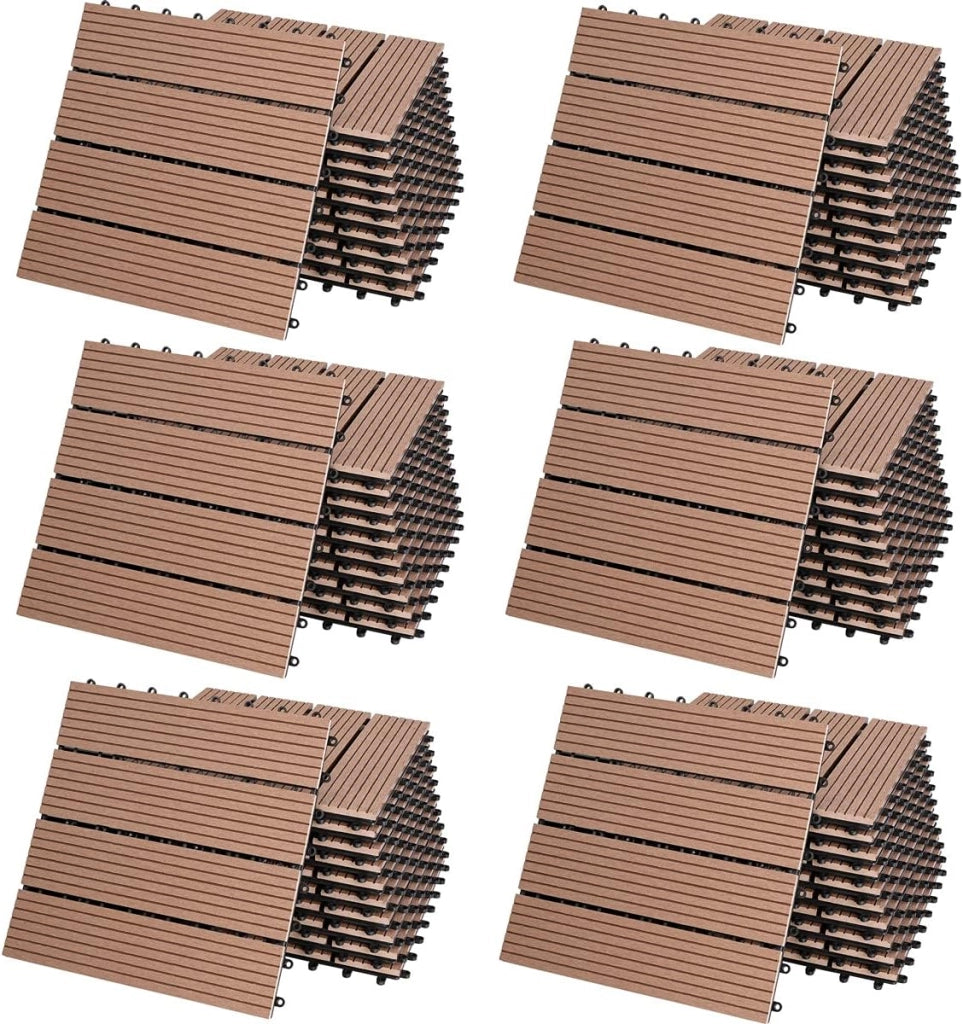 Casaria Set 66 Pezzi Piastrelle da Giardino 30x30cm 6m² in WPC Resistente Mattonelle ad Incastro per Pavimento Terrazza Balcone Esterno Sistema a Clic