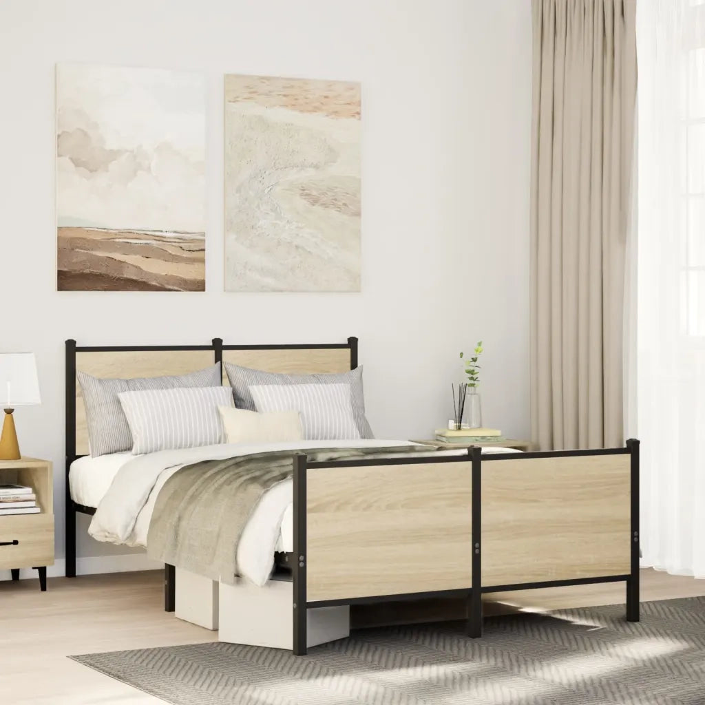 vidaXL Giroletto senza Materaso in Metallo Rovere Sonoma 120x200 cm
