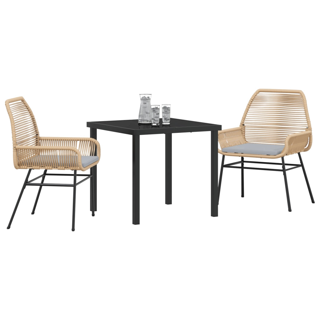 Set da Pranzo da Giardino in 3 Pezzi con Cuscini Marrone Polyrattan