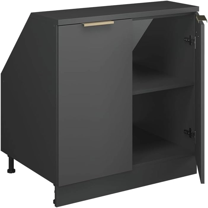 Mobile sottotetto Rion, Antracite-oro, 80 x 81.6 cm con 2 porte, carcassa 60 cm profondità, adatto per il salvaspazio sotto tetti spioventi