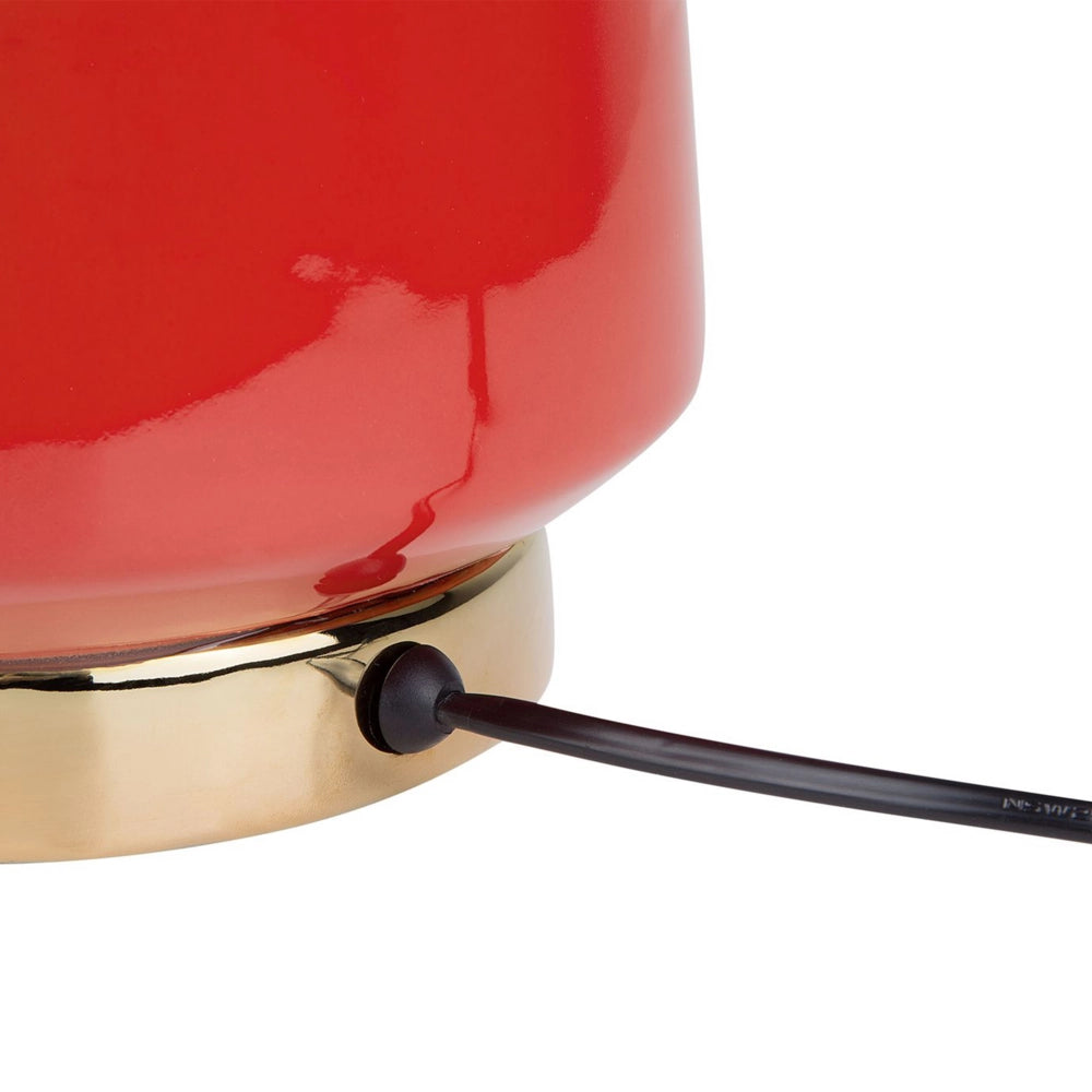 Lampada da Tavolo Comodino Luce Rossa Base in Ceramica Tamburo paralume in policotone Bianco Sporco Paralume Rotondo