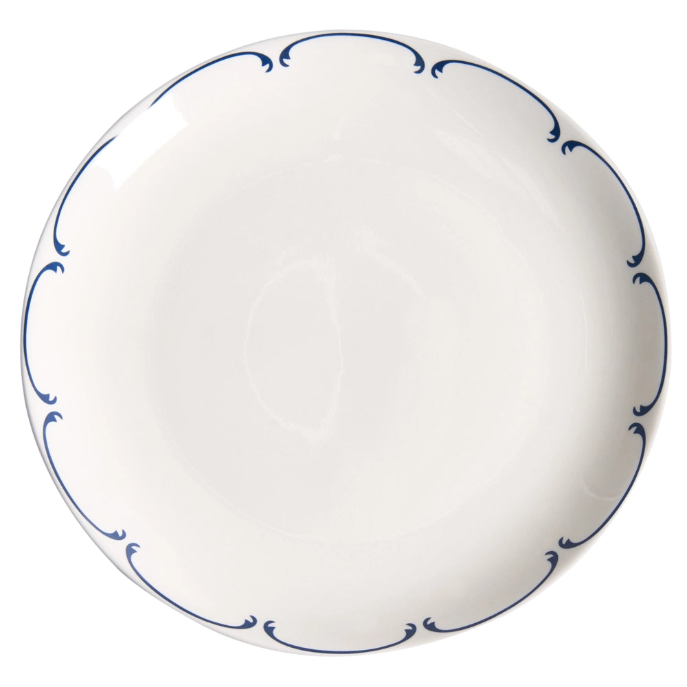 Set da 24 pezzi di stoviglie in porcellana con bordi decorativi finitura smalto trasparente bianco e blu per cucina e sala da pranzo