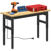 Banco da Lavoro in Legno e Acciaio Altezza Regolabile. 2 Prese AC. Capacit¨¤ 900 kg. Color Legno e Nero