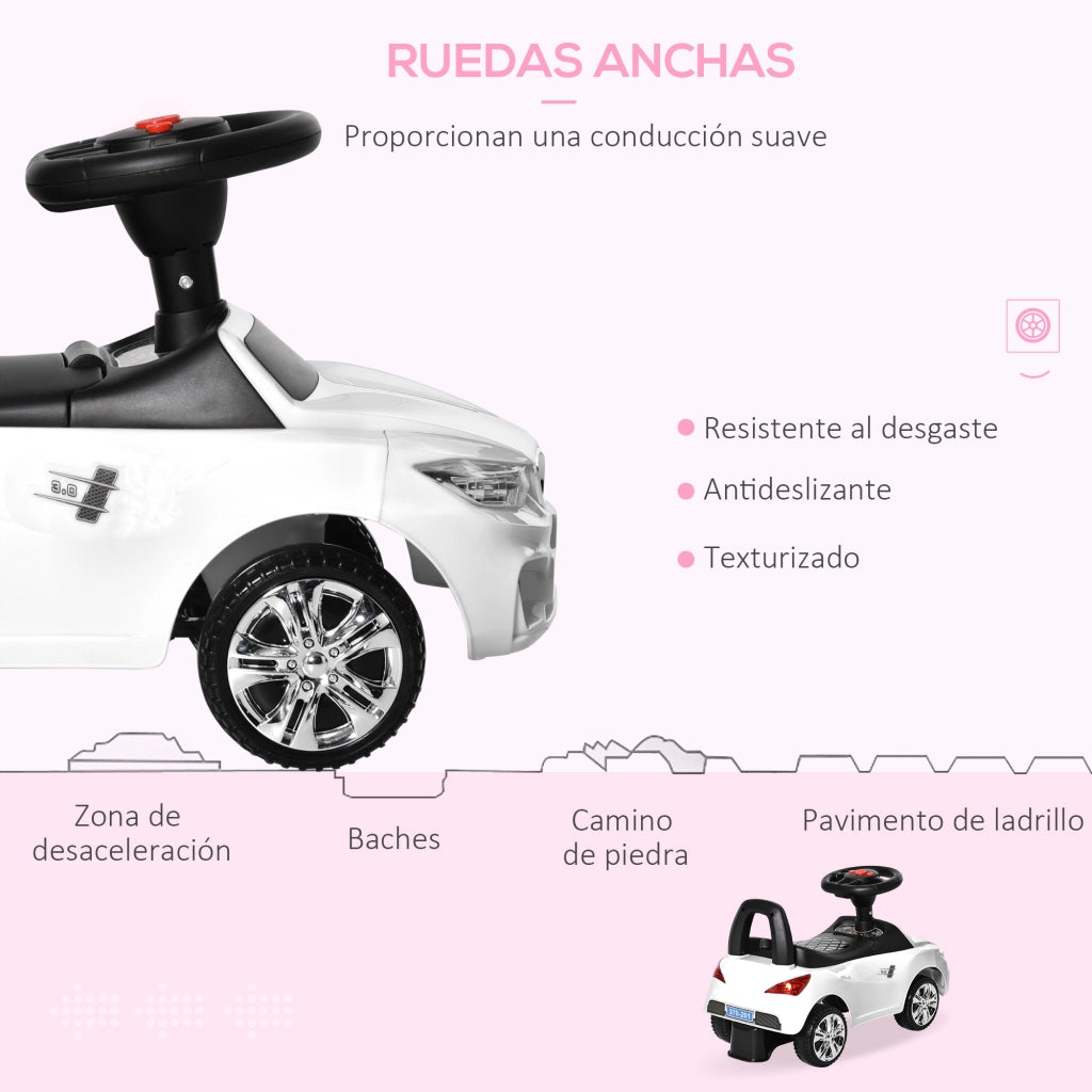 Macchina Cavalcabile per Bambini 18-36 Mesi ¨C Xylo ¨C con Luci LED Musica Clacson e Vano Portaoggetti Bianco