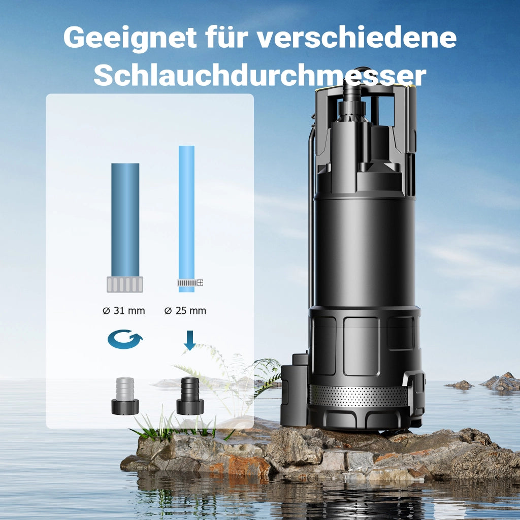 Pompa sommersa, 1200W 6000 l/h, profondità max 7 m, Elettropompa a immersione per pozzi e cisterne
