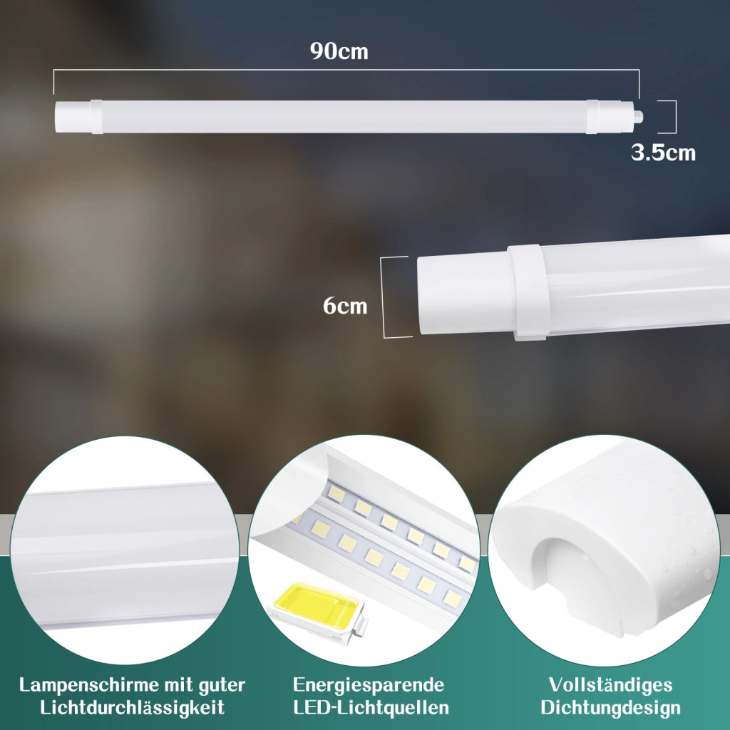 ZMH Lampada da soffitto plafoniera LED 90cm 24W IP65 5000K per ufficio cucina garage soggiorno