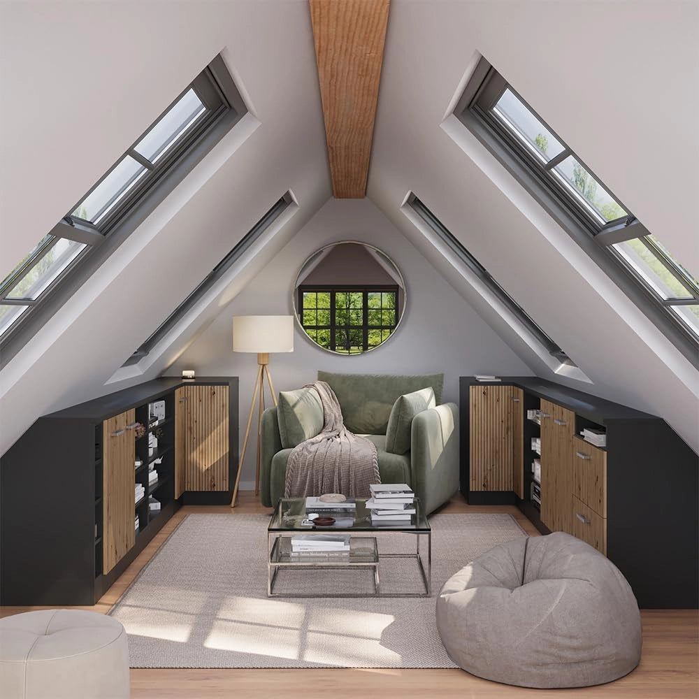 Mobile sottotetto Mobile angolare Rion, Rovere artigianale, 75.6 x 81.6 cm con 1 porta, carcassa dell’armadio profondità 60 cm, adatto per il salvaspazio sotto tetti spioventi
