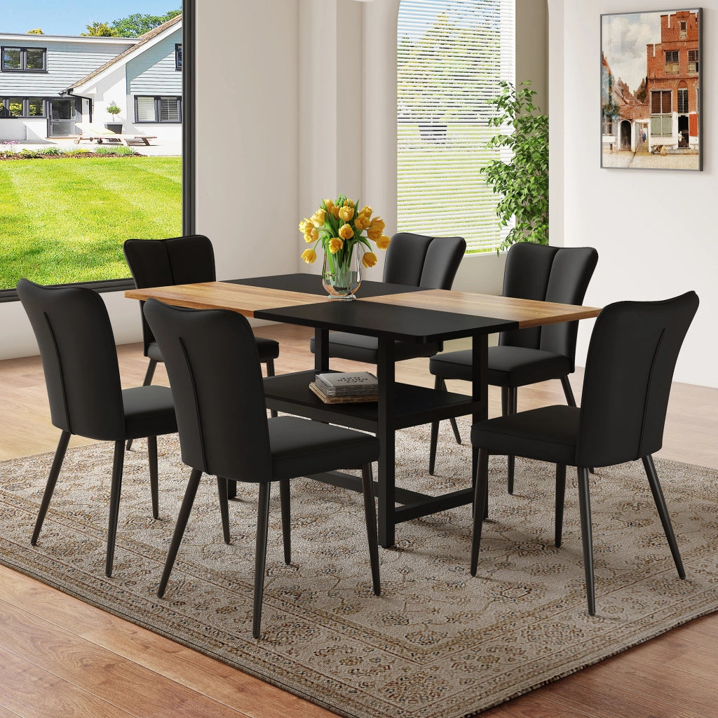 Tavolo da pranzo rettangolare con vano contenitore, 4 sedie in pu e gambe in metallo per sala da pranzo, 160 cm