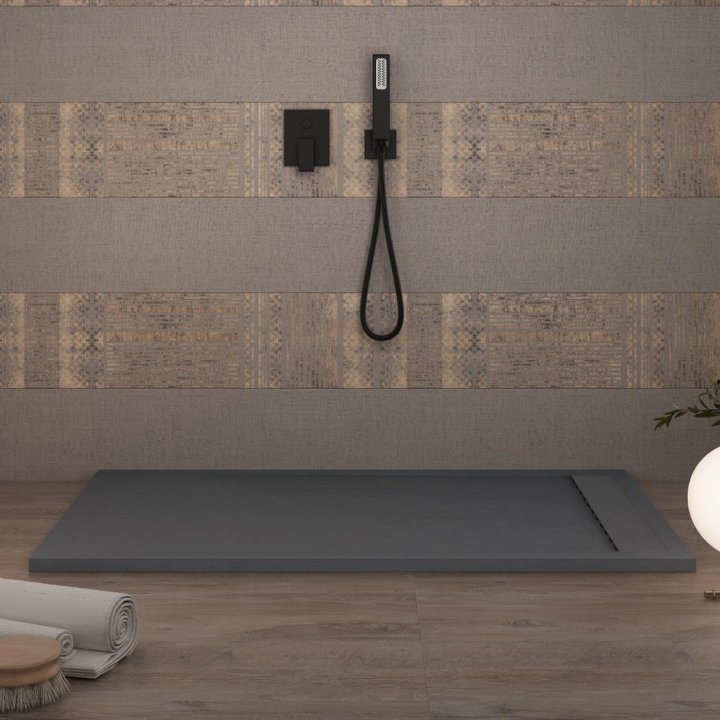 Piatto doccia in marmo resina grigio scuro pietra cemento prestige, misura 80x150