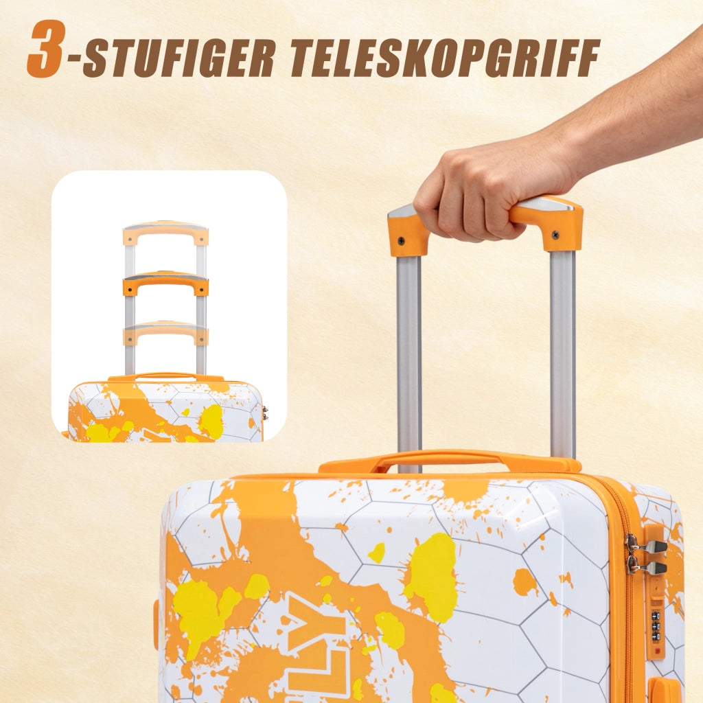 Valigie set da 3 rigide con stampa a spruzzi e struttura a nido d'ape, chiusura a combinazione, in PC arancione