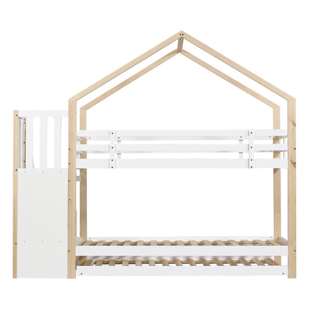 Letto a soppalco con letto estraibile, scala contenitore e sponde di sicurezza