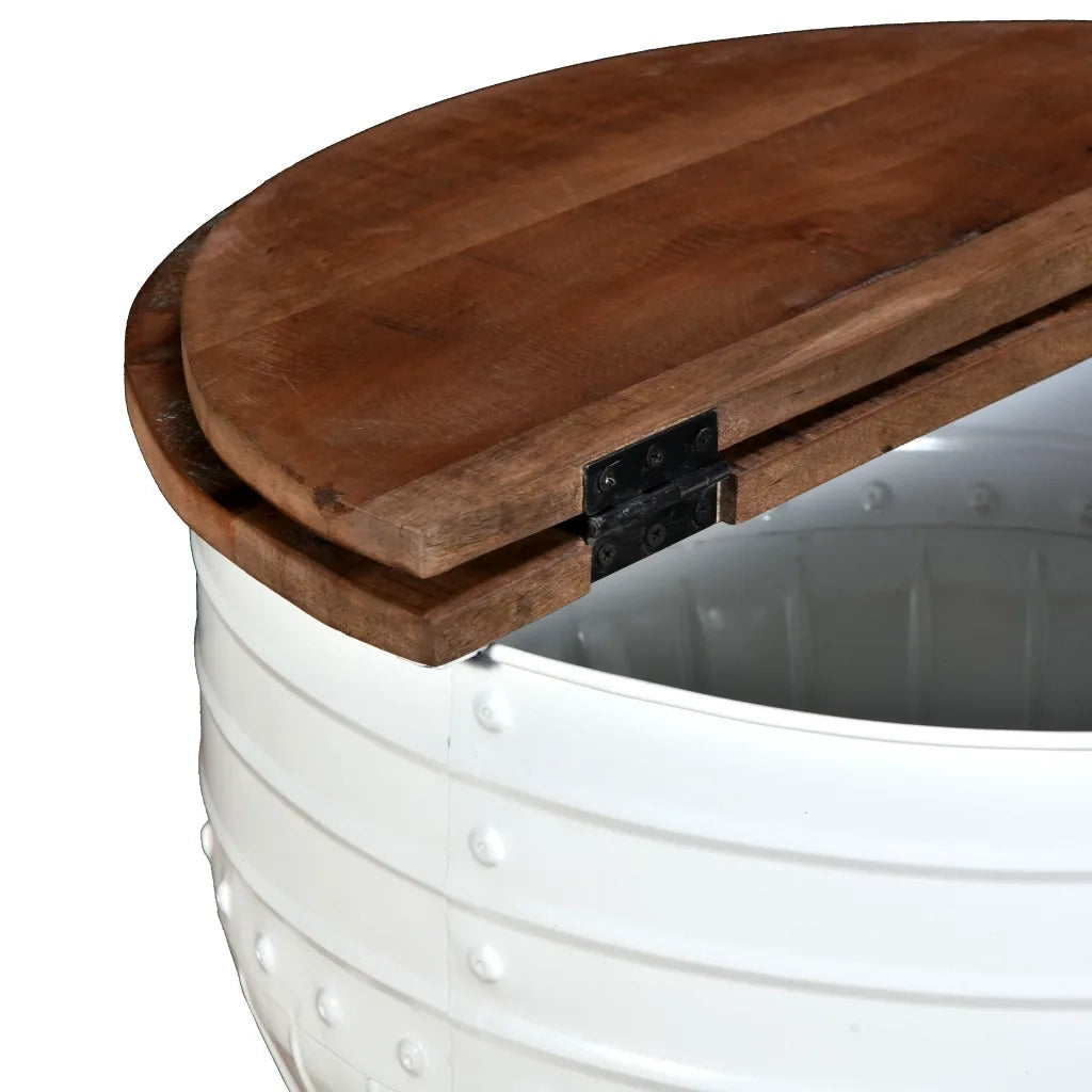 Tavolino da Caffè Legno Massello Riciclato Bianco Forma a Botte 245254
