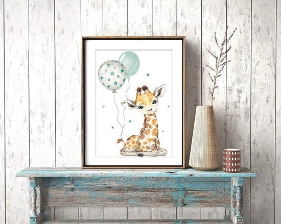 Decorazione per bambini, poster per camera da letto dei bambini, immagini per la nursery, rosa e grigio per ragazze, poster di animali della giungla, pallone da gonfiare