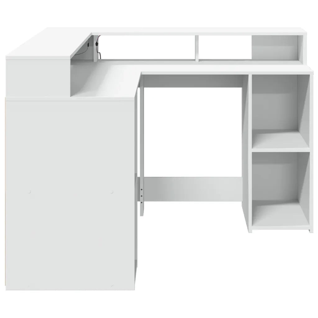 Scrivania con Luci LED Bianca 130x130x91 cm in Truciolato