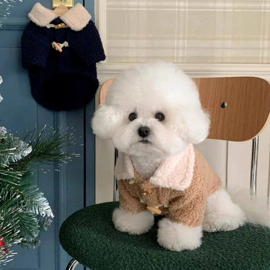 Abbigliamento per animali domestici - giacca di lana di pecora beige per Teddy, Bichon Frise, Poedel, Bulldog Francese, Pomerania, Schnauzer e altri piccoli cani
