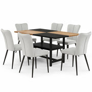 Set tavolo da pranzo e sedie con 1 tavolo rettangolare e 4 sedie; contenitore; in MDF e metallo nero; grigio chiaro