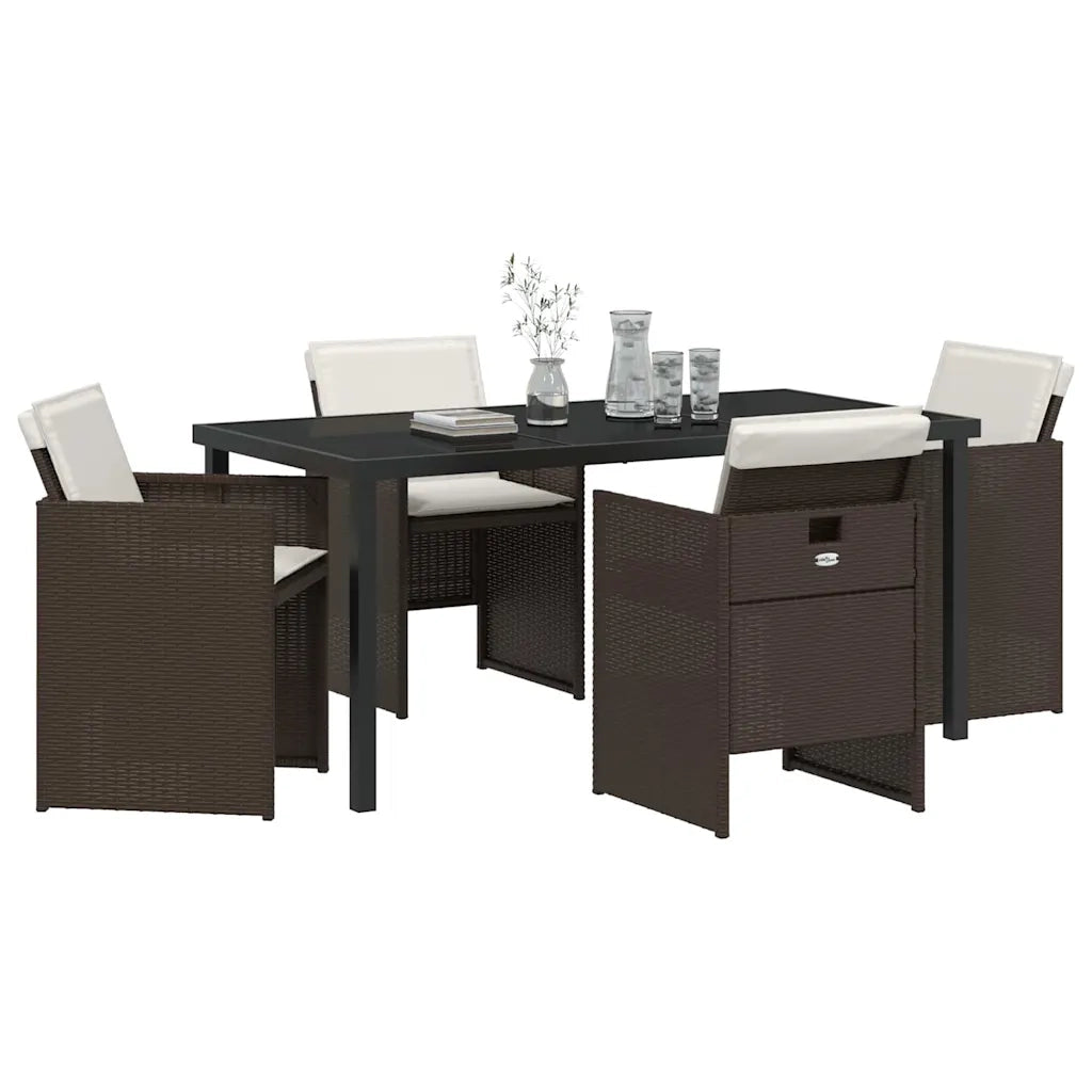 Set da Pranzo per Giardino 5 pcs Marrone polyrattan