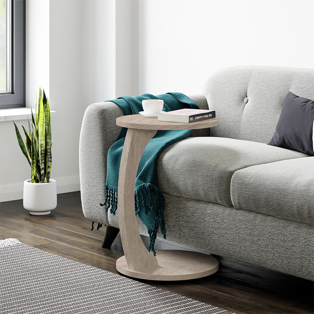 Tavolino da Divano Holeby con Rotelle e Piano Rotondo - Colore Travertino [en.casa]