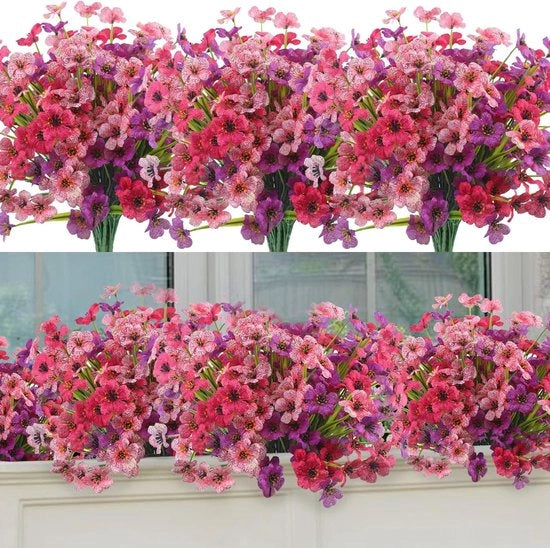 Decorazione di fiori artificiali, 12 pezzi, 3 colori, fiori artificiali UV-resistenti per esterno, fusti di fiori artificiali, piante, bouquet per matrimonio, casa, festa, festival, elementi floreali