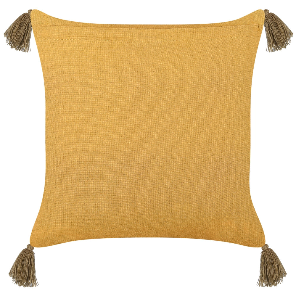 Set di 2 cuscini decorativi velluto giallo 45 x 45 cm motivo floreale nappe blocco stampa boho decor accessori