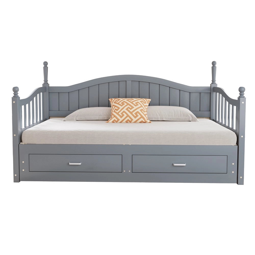 Letto Contenitore Estraibile in Legno Massello di Pino ¨C MINIMAL ¨C Grigio, con Cassetti e Doghe, 90/180x190