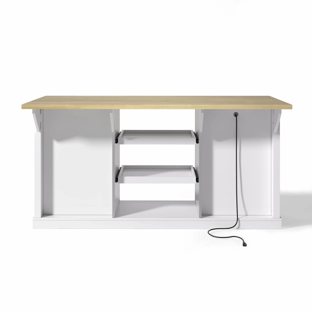 Sideboard bianco multifunzione con 5 cassetti, 2 ripiani estraibili e piano allungabile, 150×65×75 cm