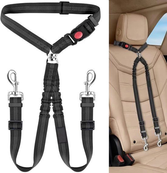 Cinturone per due cani, catena per cani riflettente, cinturone per animali domestici, guinzaglio anti-arrampicata per cani, guinzaglio elastico regolabile per cani, splitter per guinzagli per cuccioli, cinturone per due cani che viaggiano insieme (nero)