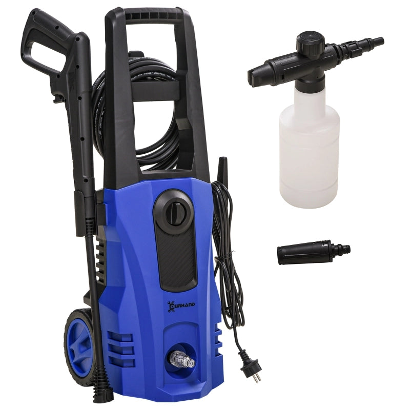 Idropulitrice a 5 pezzi con ruote, tubo ad alta pressione da 6 m, 1800 W, portata massima: 510 l/h, pressione di esercizio 150 bar, blu