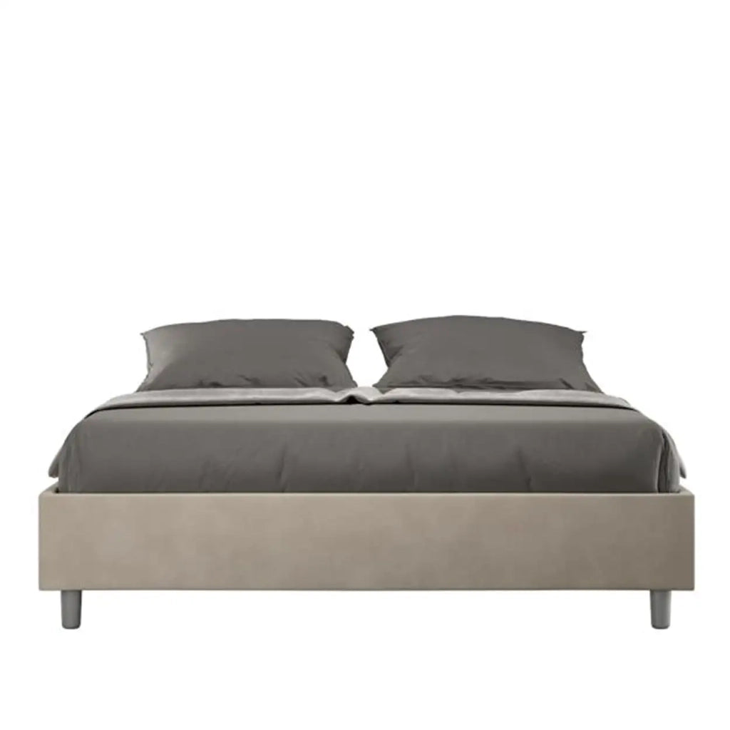 Letto matrimoniale con rete imbottito 160x190 microfibra sabbia Azelia