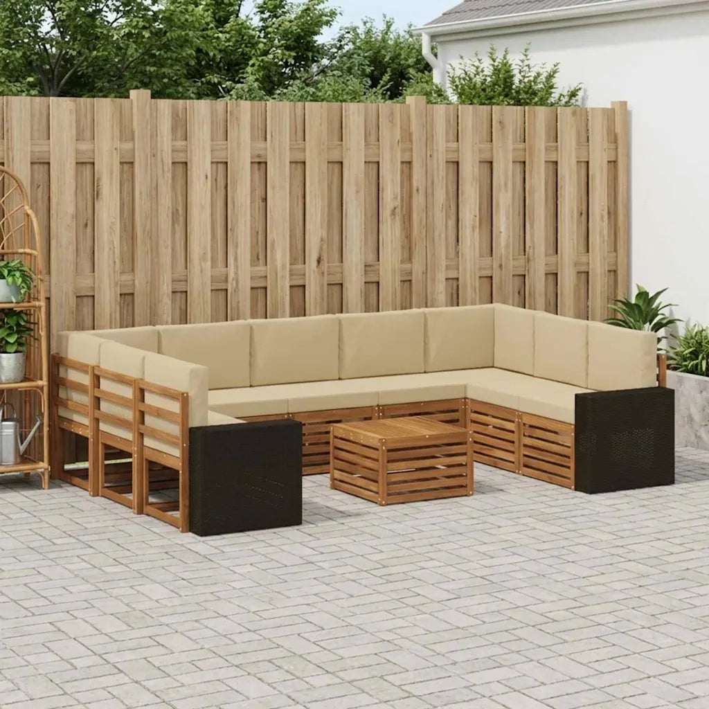 Set divani 10 pcs Naturale e Beige Legno di Acacia Massello