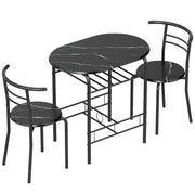 Set da pranzo composto da 3 pezzi: tavolo da cucina e sedie per 2 persone con ripiano, per soggiorno, effetto marmo nero.